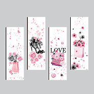 Custom Vertical Wooden Wall-Mounted, for Home Room Bedroom Wall Decoration, Leaf Pattern, Pink, 300x100x4.5mm, Hole: 7.5x10.5mm(AJEW-WH0165-88I)