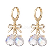 Alloy Bowknot with Glass Teardrop Dangle Leverback Earrings, Gold Plated Brass Jewelry for Women, Violet, 31mm, Pin: 0.8mm(EJEW-TA00114)