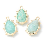 Natural Amazonite Pendants, with Golden Brass Edge, Faceted, Teardrop, 22.5x14x5.5mm, Hole: 1.6mm(G-B009-02G-D)