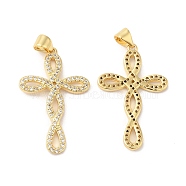 Brass Micro Pave Clear Cubic Zirconia Pendants, Cross Charms, Real 16K Gold Plated, 32x19.5x2mm, Hole: 4.5x3.5mm(ZIRC-L103-024G)