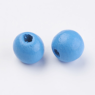 Natural Wood European Beads, Dyed, Round, Deep Sky Blue, 12x11mm, Hole: 4mm, about 960pcs/500g(WOOD-Q030-61B)
