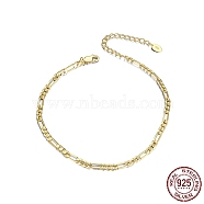 925 Sterling Silver Figaro Chain Anklet, Women's Jewelry for Summer Beach, with S925 Stamp, Real 14K Gold Plated, 8-1/4 inch(21cm)(AJEW-F162-009G)