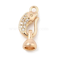 Brass Micro Pave Clear Cubic Zirconia Hook and S-hook Clasps, Fish, Real 18K Gold Plated, 21mm, Hole: 1.8mm(KK-C080-01G)