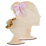 2 Sizes Hair Bun Girl Wooden Head Child Silhouette Stands, Hair Bow Display Craft, Blanched Almond, Finish Product: 6x15.3x17cm and 10x27.5x30cm(ODIS-WH0030-15E)