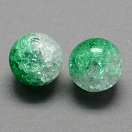 Two Tone Transparent Crackle Acrylic Beads, Half Spray Painted, Round, Sea Green, 12mm, Hole: 2.5mm, about 528pcs/500(CACR-R009-12mm-01)