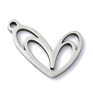 304 Stainless Steel Pendants, Laser Cut, Heart Charms, Stainless Steel Color, 17x12x1mm, Hole: 1mm(STAS-C097-18P)