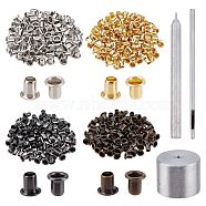 CHGCRAFT 400Pcs Brass Hollow Rivets, with 1 Set Carbon Steel Punch Hole Pressure Rivet, Mixed Color, Brass Rivets: 4x4mm, Hole: 2mm, 400pcs/box(FIND-CA0003-56)