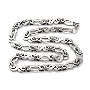 201 Stainless Steel Byzantine Chain Necklace, with 304 Stainless Steel Clasps, Stainless Steel Color, 23.98 inch(60.9cm)(NJEW-F222-35P)