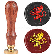 Wax Seal Stamp Set, Sealing Wax Stamp Solid Brass Heads with Wood Handles, for Envelopes Invitations, Gift Card, Dragon, 83x22mm, Stamps: 25x14.5mm(AJEW-WH0208-1526)