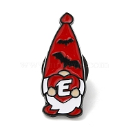 Christmas Dwarf/Gnome with Heart Enamel Pins for Women, Electrophoresis Black Alloy Brooch for Backpack Clothes, Letter E, 25x11x1.5mm(JEWB-D017-04B-EB)