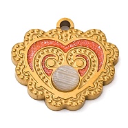 304 Stainless Steel Enamel Heart Pendants, Synthetic Stone Heart Charms, Ion Plating(IP), Golden, 16.5x18x3mm, Hole: 1.2mm(STAS-M105-26G)