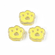 Transparent Acrylic Beads, with Enamel, Cat Paw Print, Champagne Yellow, 22x25x8.5mm, Hole: 3mm(ACRC-S039-06C)