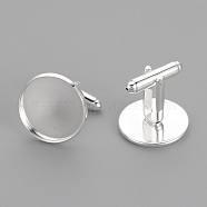 Brass Cuff Settings, Cufflink Finding Cabochon Settings for Apparel Accessories, Silver Color Plated, Tray: 18mm, 25.5x19.5mm(X-KK-S328-37)