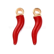 Alloy Enamel Pendants, Horn of Plenty/Italian Horn Cornicello Charms, Golden, Red, 18x4.5x3.5mm, Hole: 1.6mm(FIND-G087-01A-01)