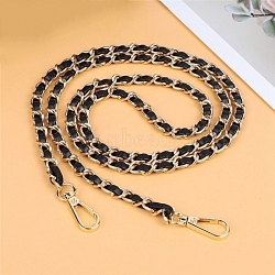 PU Imitation Leather Bag Handles, with Zinc Alloy Chain, Black, 123cm(PW-WG88068-02)