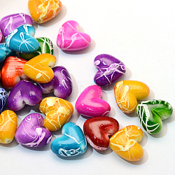 Spray Painted Drawbench Acrylic Beads, Heart, Mixed Color, 15x17x8~8.5mm, Hole: 2mm(X-ACRP-S665-M)