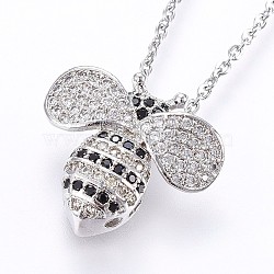 304 Stainless Steel Pendant Necklaces, with Cubic Zirconia, Bees, Stainless Steel Color, 17.71 inch(45cm), Pendant: 18x20x6mm(NJEW-H486-10P)