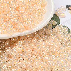 Ceylon Glass Seed Beads, Peanut, PeachPuff, 4~4.5x2~2.5x2~2.5mm, Hole: 0.8~0.9mm, about 10000pcs/pound(SEED-K009-02B-34)