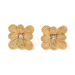 304 Stainless Steel Inlay Rhinestone Stud Earrings, for Women, PVD Vacuum Plating, Flower, Golden, 19x19.3mm(EJEW-S227-08G)