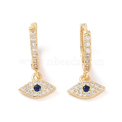 Midnight Blue Cubic Zirconia Horse Eye Dangle Hoop Earrings, Evil Eye Brass Lucky Jewelry for Women, Cadmium Free & Lead Free, Real 18K Gold Plated, 21mm, Pin: 0.6mm(EJEW-C039-01G)