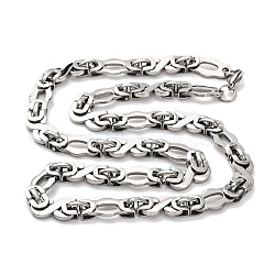 201 Stainless Steel Byzantine Chain Necklace, Stainless Steel Color, 23.98 inch(60.9cm)(NJEW-F222-35P)