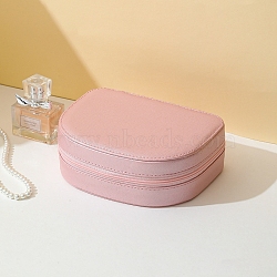 Half Round PU Leather Jewelry Box, Travel Portable Jewelry Case, Zipper Storage Boxes, for Necklaces, Rings, Earrings and Pendants, Pink, 12x16x5.5cm(PW-WG80655-01)