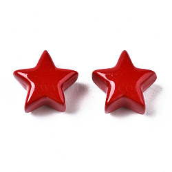 Spray Painted Brass Charms, Star, FireBrick, 10x10.5x5.5mm, Hole: 2mm(KK-Q252-004E)