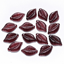 Transparent Baking Painted Glass Pendants, Leaf, Purple, 22.5x14.5x3.5mm, Hole: 1.2mm(DGLA-T002-04B)