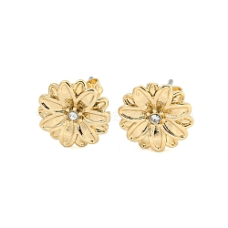 Brass Micro Pave Cubic Zirconia Ear Studs, Flower, Golden, Clear, 10.5mm(EJEW-P283-01G-04)