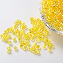Eco-Friendly Transparent Acrylic Beads, Round, AB Color, Yellow, 6mm, Hole: 1.5mm, about 4000pcs/500g(PL733-6)