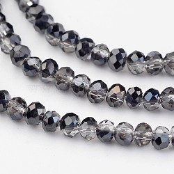 Electroplate Glass Beads Strands,  Half Plated, Faceted Rondelle, Black Plated, 3x2mm, Hole: 1mm, about 202pcs/strand, 17 inch(EGLA-P018-2mm-H08-1D)
