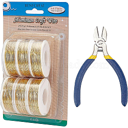 BENECREAT Round Aluminum Wire, with Iron Side Cutting Pliers, Gold, 20 Gauge, 0.8mm, 36m/roll, 6 rolls(AW-BC0003-31D-0.8mm)