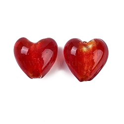 Handmade Lampwork Beads, Heart, Red, 14.5~15.5x15~15.5x9~10mm, Hole: 1.8mm(LAMP-Q005-06D)