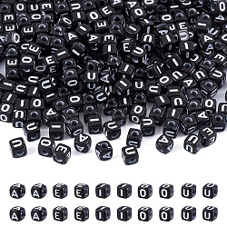 50G 5 Styles Opaque Horizontal Hole Acrylic Beads, Cube with Mixed Letters, Black & White, Black, 5x5x5mm, Hole: 2mm, 10g/style(SACR-BY0001-05)