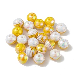 Opaque Acrylic Beads, AB Color, Round with Stripe Pattern, Yellow, 16.2x15mm, Hole: 3mm(MACR-K330-28)