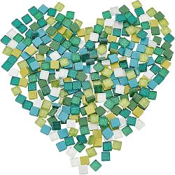 Glitter Glass Cabochons, Mosaic Tiles, for Home Decoration or DIY Crafts, Square, Mixed Color, 10x10x4mm, about 282pcs/box(GLAA-FH0001-01E)