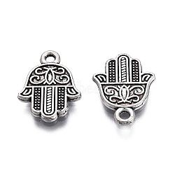 Tibetan Style Alloy Pendants, Cadmium Free & Lead Free, Hamsa Hand/Hand of Miriam, Antique Silver, 17x12.5x1.8mm, Hole: 1.6mm, about 860pcs/1000g(TIBEP-T010-13AS)