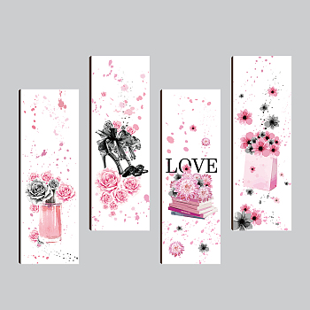 Custom Vertical Wooden Wall-Mounted, for Home Room Bedroom Wall Decoration, Leaf Pattern, Pink, 300x100x4.5mm, Hole: 7.5x10.5mm