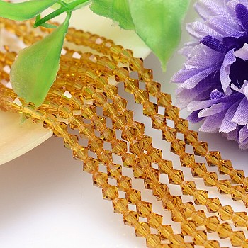 Faceted Imitation Austrian Crystal Bead Strands, Grade AAA, Bicone, Goldenrod, 8x8mm, Hole: 0.9~1mm, about 50pcs/strand, 15.7 inch