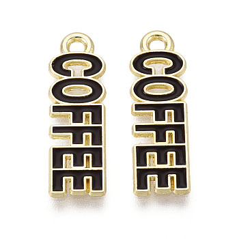 Alloy and Enamel Pendants, Word/COFFEE Charms, Golden, Black, 22x7x1mm, Hole: 1.5mm
