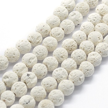 Synthetic Lava Rock Round Beads Strands, Round, White, 10mm, Hole: 1mm, about 37pcs/strand, 15.15 inch(38.5cm)