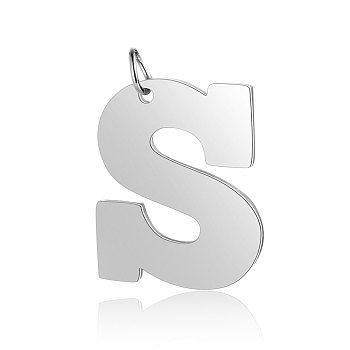 Tarnish Resistant 201 Stainless Steel Pendants, Letter, Stainless Steel Color, Letter.S, 30.5x25.5x1.5mm, Hole: 4.5mm