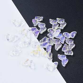 Electroplate Transparent Glass Beads, AB Color Plated, Butterfly, Clear AB, 14.5x8x3.5mm, Hole: 0.8mm