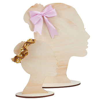 2 Sizes Hair Bun Girl Wooden Head Child Silhouette Stands, Hair Bow Display Craft, Blanched Almond, Finish Product: 6x15.3x17cm and 10x27.5x30cm