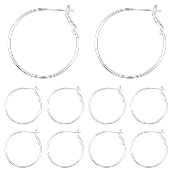 10Pcs Brass Hoop Earrings, DIY Material for Basketball Wives Hoop Earrings, Nickel Free, Silver, 30x1.2mm