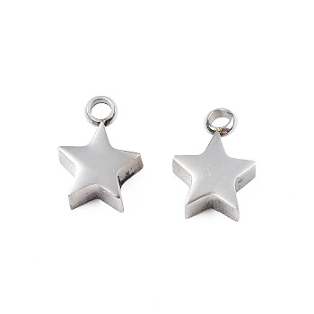 304 Stainless Steel Charms, Star, Stainless Steel Color, 10x7.5x4mm, Hole: 1.8mm