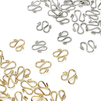 50Pcs 2 Colors 304 Stainless Steel Hook Clasps, M Clasps, Golden & Stainless Steel Color, 13x12x1mm, 25pcs/color