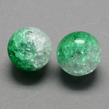 Two Tone Transparent Crackle Acrylic Beads, Half Spray Painted, Round, Sea Green, 12mm, Hole: 2.5mm, about 528pcs/500
