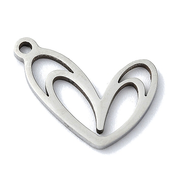 304 Stainless Steel Pendants, Laser Cut, Heart Charms, Stainless Steel Color, 17x12x1mm, Hole: 1mm