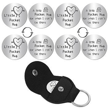 4Pcs Stainless Steel Commemorative Coins, Pocket Hug Coin, Inspirational Quote Coin, Flat Round, Stainless Steel Color, with 1Pc PU Leather Guitar Clip, Heart, 30x2mm